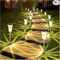 DenicMic Solar Lights Outdoor 10 Pack Waterproof 3000K Warm White LED Stainless Steel Stake Outside Lights for Yard Pathway Garden Driveway Walkway Landscape Path Lighting