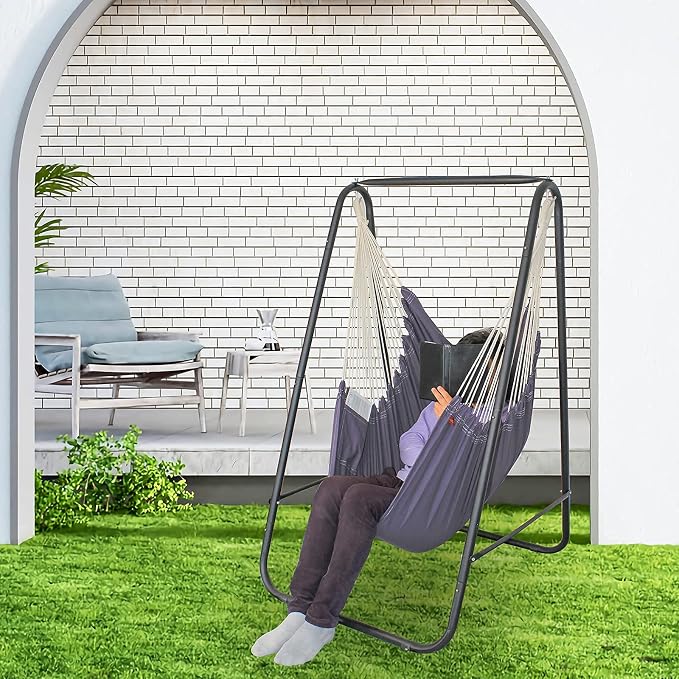 Hammock Stand with Swing Chair, 450 lb Capacity, Grey Iron
