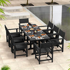 9-Piece Outdoor Dining Set, HDPE Weatherproof Patio Table and Chairs Set for 8, Outdoor Patio Furniture Sets with Umbrella Hole for Outside, Deck, Backyard, Garden (Black)