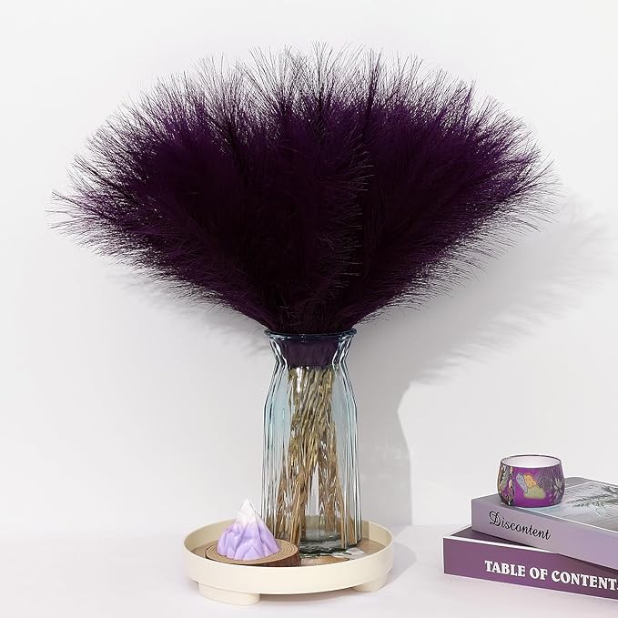 Faux Pampas Grass Stems in Purple, 30 Pcs Silk and Paper Decor