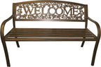 Leigh Country Metal Outdoor Bench, Welcome Design, Decorative Patio Seating for Porch/Deck