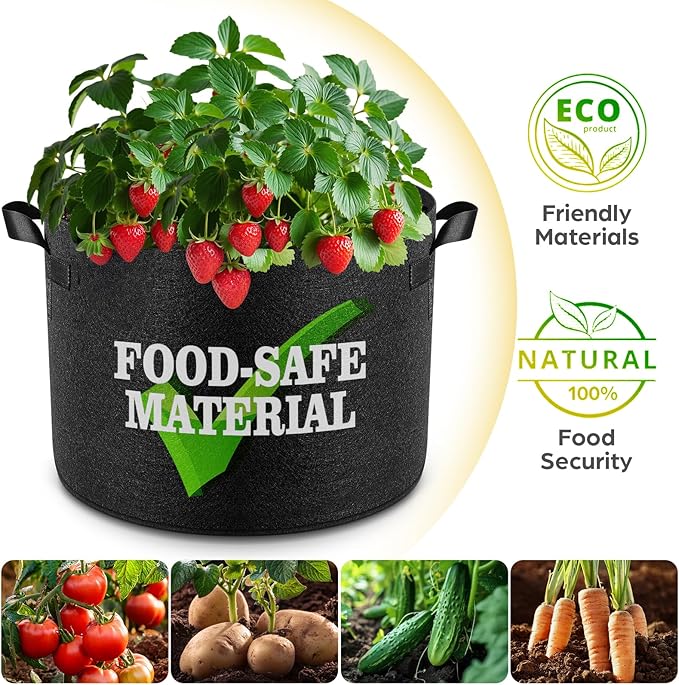 5 Pack 3 Gallon Grow Bags, Thickened Nonwoven Fabric Planter Pots with Handles, Heavy Duty 300G Garden Pots for Tomato, Potato and Vegetable
