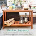 Best Choice Products 48in 2-Shelf Eucalyptus Wooden Console Table Indoor Outdoor Multifunctional Buffet Bar Storage Organizer w/Foot Sliders - Natural