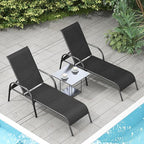 Giantex Patio Lounge Chair, Outdoor Chaise Lounge with 5 Adjustable Backrest, Sturdy Steel Frame, Sunbathing Recliner, Beach Chair, Tanning Chair for Outside, Yard, Balcony, Pool Chairs, Black