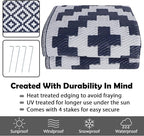 SAND MINE Reversible Mats, Plastic Straw Rug, Modern Area Rug, Large Floor Mat and Rug for Outdoors, RV, Patio, Backyard, Deck, Picnic, Beach, Trailer, Camping, Dark Blue & White, 6' x 9'