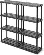 Gracious Living 4 Pack Light Duty Storage Shelves, Knect-A-Shelf 4-Shelf Ventilated Shelving Rack Organizer for Home, Garage, Basement & Laundry, Black