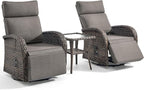 3 Pieces Zero Gravity Patio Swivel Rocking Recliner Chairs Set of 2 - Wicker Outdoor Lounge Chair with Side Table, Adjustable Backrest & Footrest, High Back Outdoor Recliner Chair for Pool Deck Gray