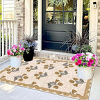 Outdoor Rug 3x5 Beige Floral Entry Mat, Washable Polyester