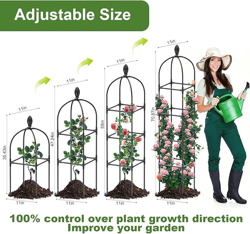 2 Pack Garden Obelisk Trellis, 70" Tall Plant Support for Climbing Vine, Metal Covered Plastic Coating Rustproof Heavy Duty Rose Trellis Indoor Outdoor(Black, 70 * 11.8 * 11.8IN（H*W*L）)