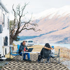 SAND MINE Reversible Mats, Plastic Straw Rug, Modern Area Rug, Large Floor Mat and Rug for Outdoors, RV, Patio, Deck, Beach, Camping (Black & Beige Lattice, 4' x 6', -3% to 5% Size Variance)