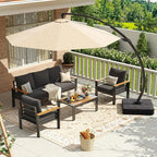 Aoxun Aluminum Patio Furniture Set with Umbrella 5 Seats, Oversized Outdoor Sectional with Washable Thick Cushions, Coffee Table and Waterproof Cover, Patio Conversation Sets for Porch, Balcony, Deck