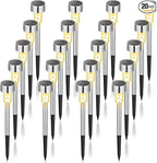 GIGALUMI Solar Pathway Lights, Stainless Steel IP44 Waterproof Auto On/Off Outdoor LED Solar Landscape Lights for Garden, Yard, Patio, Path and Walkway(20 Pack, Warm White)