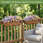 2pcs 24 Inch Window Deck with Coco Liner, 24" Window Boxes Horse Trough with Coconut Coir Liner, Metal Hanging Flower Planter Window Basket Deck Railing Planter Boxes for Outdoor Indoor Lawn