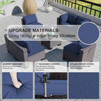 Kullavik 7 Pieces Outdoor Patio Furniture Set PE Wicker Rattan Sectional Sofa Patio Conversation Sets,Navy Blue