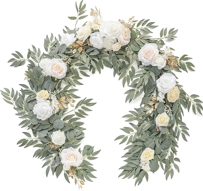 Artificial Eucalyptus Greenery Garland, 6 Ft Cream White Faux Silk