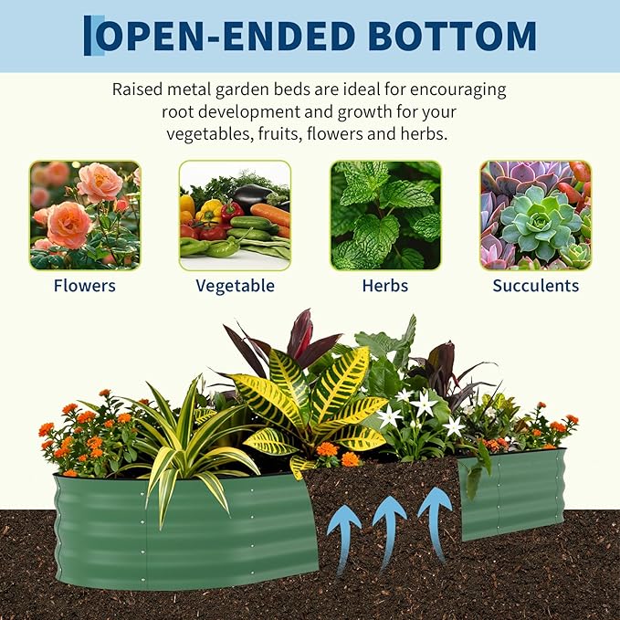 Garvee 2 Pack Galvanized Raised Garden Beds - 8x2x1.5ft Planter Box for Vegetables, Flowers, Rust-Resistant Garden Box, Easy Assembly Raised Beds, Durable Planters for Outdoor Plants, Green