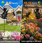 Solar Lights Outdoor Decorative, Watering Can with Cascading Lights, with Cat Silhouette Garden Stakes, Waterproof Metal Garden Decor for Yard Art, Outside, Patio, Lawn 2PACK