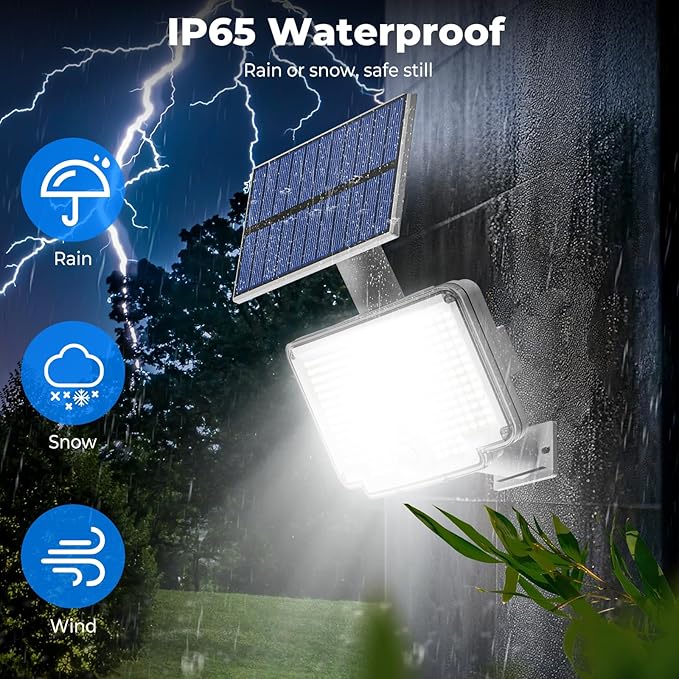 Peasur 2 Pack Solar Motion Lights Outdoor, 318 LED Solar Security Light with 3 Modes, IP65 Waterproof Powered Flood Lights for Outside Patio Garage Yard, (Cool Light,White Frame)