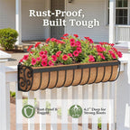 Railing Planter Boxes, 30 Inch Window Boxes Planters, Balcony Planters with Adjustable Brackets & Coco Liner & Support Rod for Outdoor Fence, Deck, Porch, and Patio Gardening, 2 Pack