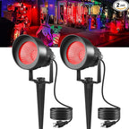 T-SUN Red Spotlight Outdoor, Waterproof LED Landscape Lighting with US Plug, Easy Install 270° Adjustable Outdoor Spot Lights for Garden Tree Yard Decor, Set of 2