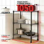 Xcity Storage Shelves, 3 Tier Heavy Duty Metal Shelving Unit with Wheels, 1050 LBS Capacity Adjustable Steel Wire Shelf Organizer for Pantry, Kitchen, Garage, 14" D x 24" W x 30" H, Black