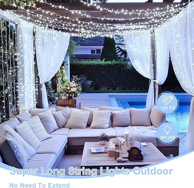 String Lights 800 LED White Outdoor Christmas Lights with Remote
