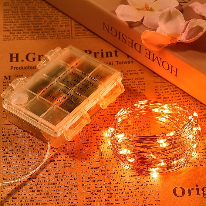 Indoor String Lights, Battery Powered Orange LED, 65.6 Ft Remote Control