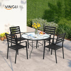 VINGLI 40'' Outdoor Dining Table with Umbrella Hole, All Weather Round Patio Table, Waterwave Tempered Glass Top and Metal Frame, for Garden Porch Balcony Yard