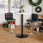 Flamaker Round Bistro Pub Table 23.6 Inch Height Adjustable 360° Swivel Bar Table Metal Base for Pub, Dining Room, Party (2, White-Black)