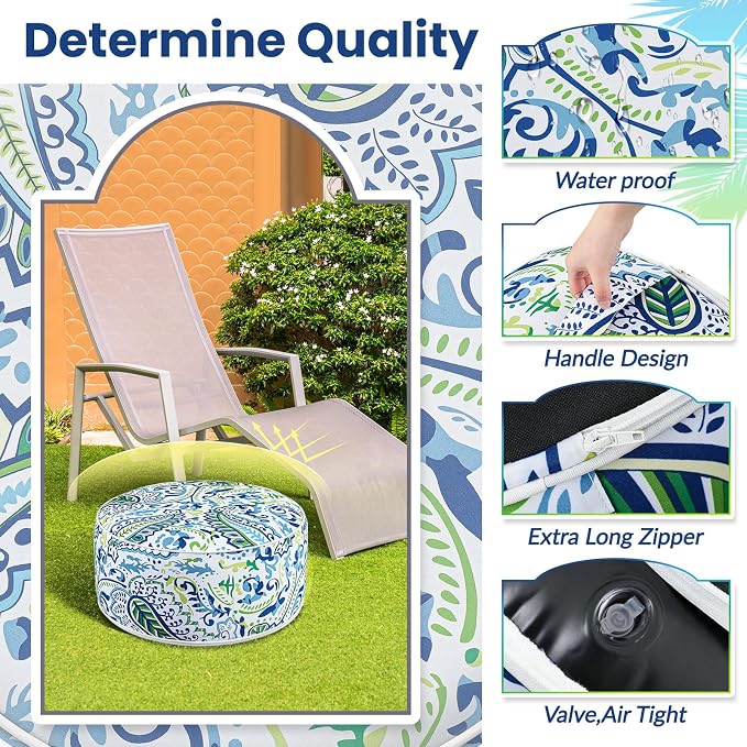 Ottoman Pouf, Inflatable Waterproof Cloth, 2-Pack with Air Pump