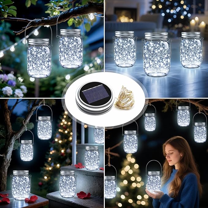 String Lights, 12 Pack Solar Mason Jar Lid Lights in Cool White