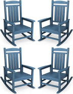 KINGYES Oversized Outdoor Rocking Chair Set of 4, High Density Polyethylene Patio Rocking Chairs with 330lbs Support for Adults, Navy
