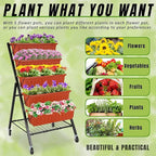 Homdox 2 Pack Vertical Garden Bed, 5 Tiers Vertical Raised Garden Planter, 23 * 26 * 45Inch Outdoor Garden Raised Bed with 4 Hooks, Vegetable Flower Planter Raised Stand for Garden Patio Yard, Brown