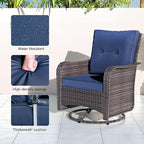 Kullavik 9 Pieces Outdoor Patio Furniture Set,PE Wicker Rattan Sectional Sofa Patio Conversation Sets with Swivel Rocking Chairs Set,Navy Blue