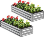 2PCS 4x2x1FT Galvanized Raised Garden Bed,Planter Raised Beds-Metal Garden Box,Large Plant for Outdoor Planting, Vegetables Bed，Flower,herb-Silver
