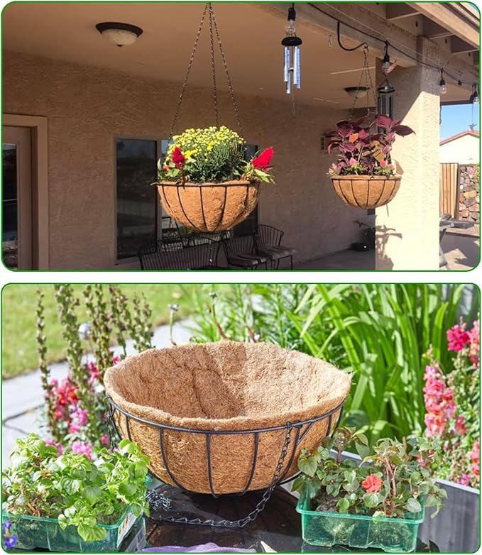 Hanging Baskets Planter for Plants - 4 Pack 12 Inch Metal Baskets with Coco Coir Liner, Hanging Flower Pots for Outside with Chain, Indoor Outdoor Garden Porch Decoration (12'' Pack of 4)