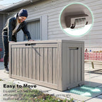 ROJIK Outdoor Storage Housing Deck Box - Waterproof Patio Furniture, Garden Tools, Cushions, Pool Accessories Storage Bench with Lockable Lid and Side Handles (Grey 75 Gal)
