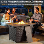 Belord 6-Piece Outdoor Sectional Furniture Set with 41” Fire Pit Table, 5-Seater Patio Furniture Set with Swivel Glider Chairs & Storage Box, 50000 BTU Propane Fire Pit Table, All-Weather PE Wicker