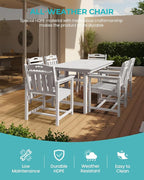 Outdoor Rectangle Dining Table, Heavy-Duty HDPE Table for 6, Weatherproof Patio Table with Umbrella Hole, Rounded Corners for Safety, White