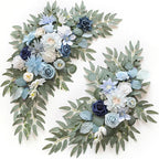 Blue Silk Rose Wedding Arch Swags, 2-Piece Set with Ties and Clips