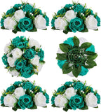 Artificial Flower Balls, Teal and White Silk Roses for Centerpieces