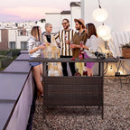 VINGLI Wicker Outdoor Bar Table with 2 Steel Shelves, Sets of Rails, Rattan Patio Storage for Backyard, Poolside, Garden