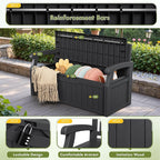 Greesum 80 Gallon Outdoor Storage Bench Deck Box with Cushion & Armrest, Lockable, Waterproof UV Resistant, Comfortable Seating for Patio, Pool, Garden, Black