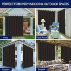 PureFit Outdoor Curtains for Patio Waterproof Weatherproof, UV Resistant Outside Curtains for Gazebo, Front Porch, Pergola, Sun Blocking Privacy Curtain, 120W x 84L inch, 1 Panel, Chocolate