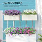 Outsunny Railing Planter Box (2 Pack, 20 Inch), Hanging Flower Pots with Hooks, Drainage Holes for Fence, Balcony, Garden, Patio, Rattan Look, White
