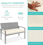 Best Choice Products Outdoor Bench 2-Person Wicker Garden Patio Benches Seating Furniture for Backyard, Porch w/Seat Cushion, 700lb Capacity - Cream/Gray