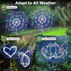 Solar Garden Lights Outdoor, 2 Pack 120 LED Twinkling Firework Lights Decorative with 2 Modes, Outdoor Waterproof Solar Starburst Light for Outside Yard Pathway Garden Decor, Multicolor