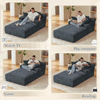 80 Inch Chaise Lounge Chair Indoor, Oversized Corduroy Upholstered Boneless Sofa Bed, Deep Seat Sleeper Couch Reading Chairs, Cloud Sofas Couches for Living Room, No Assembly Required (Dark Grey)