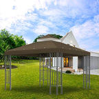 Sumfaller 10x10 FT Gazebo Replacement Canopy Top Cover Double Tiered Canopy Top Cover for Outdoor BBQ Roof Cover Grill Shelter (Dark Brown)