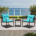 Conversation Set, 3-Piece Blue Rocking Wicker Bistro Set with Glass Table